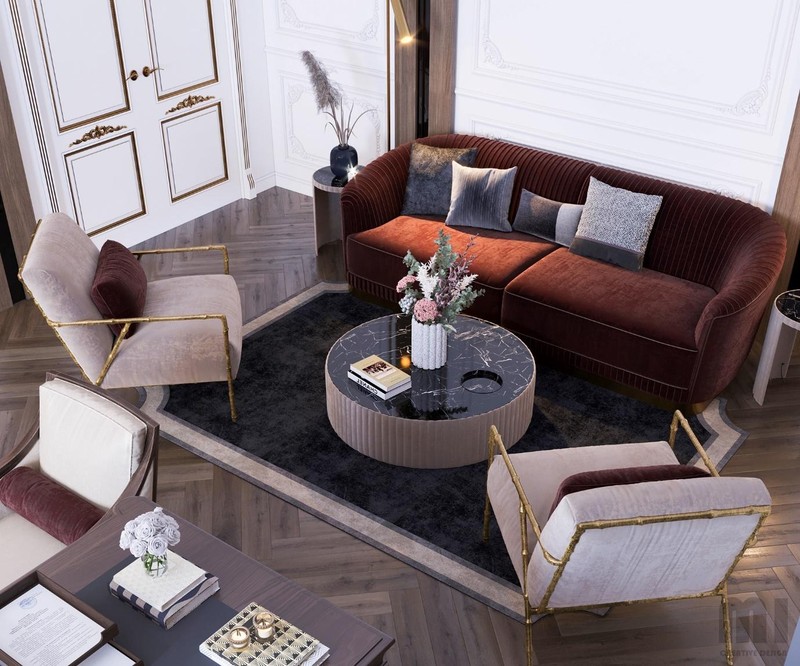 Bộ sofa lớn cho gặp gỡ và tiếp đón khách hàng trong không gian văn phòng cổ điển