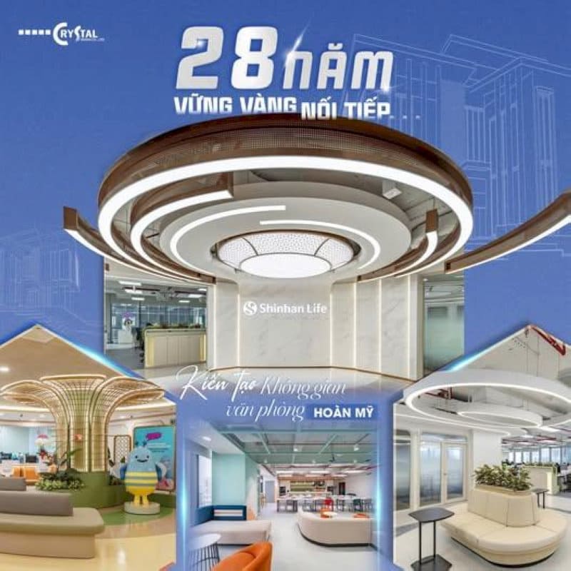 Thiết kế văn phòng kỷ niệm 28 năm với bố cục hình tròn độc đáo, ánh sáng hiện đại và hình ảnh các không gian làm việc khác nhau được lồng ghép tinh tế.