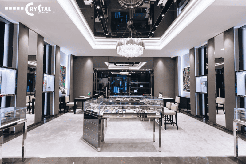 Mẫu thi công nội thất showroom hoàn toàn bằng đồng hồ cao cấp của Hublot Boutique
