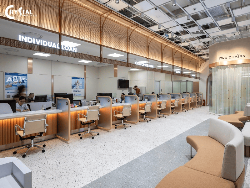 Thiết kế nội thất tòa nhà văn phòng của Woori Bank Lotte Mall Tây Hồ mang phong cách thời thượng