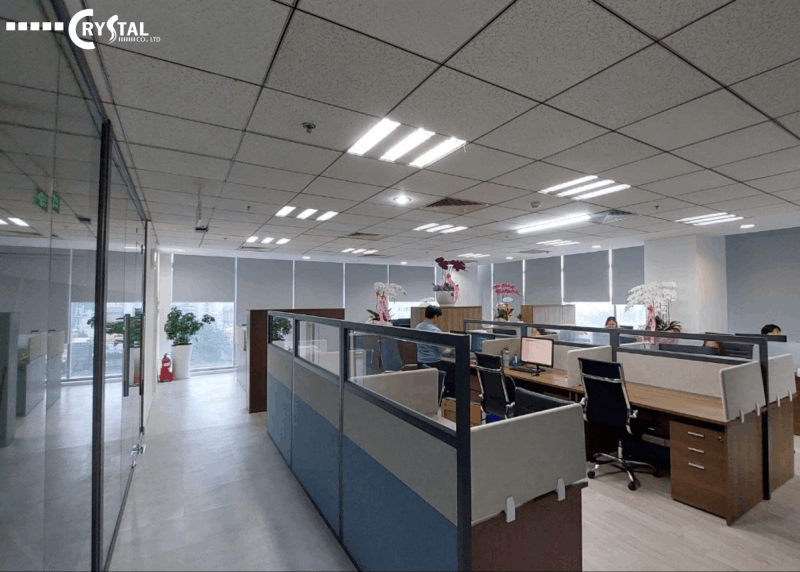 Không gian làm việc được bao quanh là tường kính