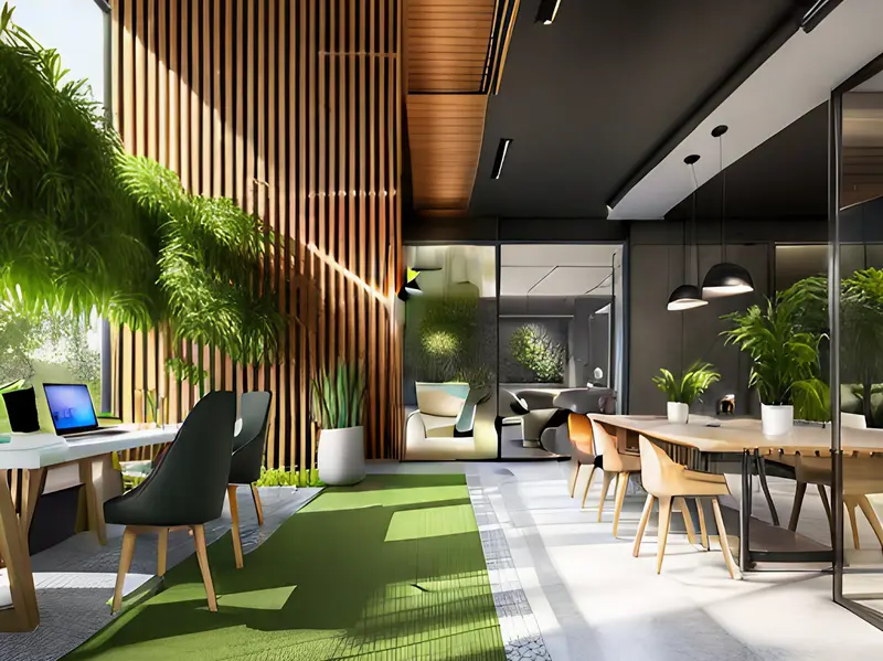 Mô hình Coworking Space ngập tràn ánh sáng tự nhiên, kết hợp hài hòa cây xanh và nội thất gỗ hiện đại.