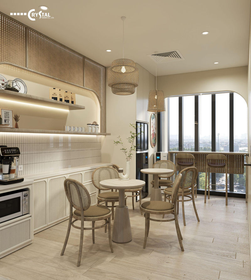 Nội thất văn phòng cao cấp với khu pantry thư giãn dành cho nhân viên