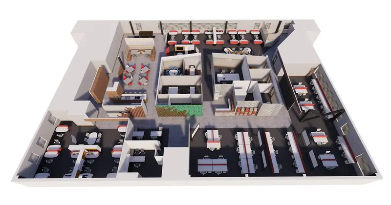 Mặt bằng văn phòng đa năng với đa dạng khu vực tiện ích cho nhân viên