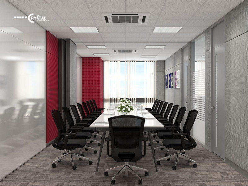 Văn phòng nội thất văn phòng cao cấp với bàn họp tích hợp ổ cắm điện cùng ghế công thái học hiện đại