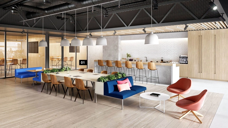 Mặt bàn sáng màu, vách tường ốp gỗ, hệ tủ âm tường gọn gàng.(Nguồn: Internet)