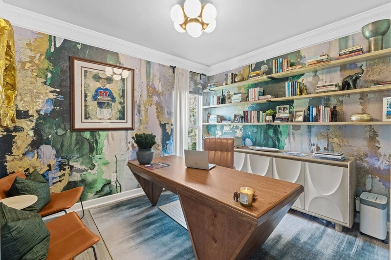 interior contemporary design with layered decor and artistic contrast