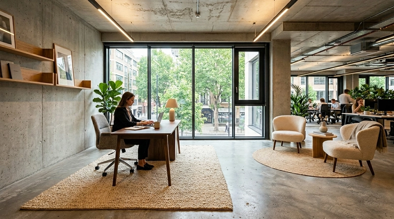 contemporary design interior with polished concrete and woven textures