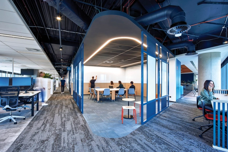 contemporary interior design style using visible concrete and refined lighting