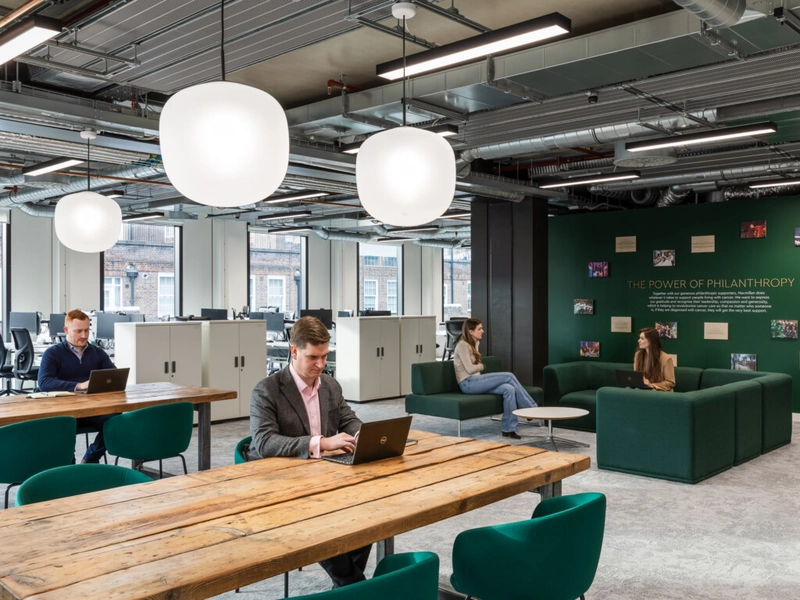 contemporary interior designs with saturated accent colors and clean balance