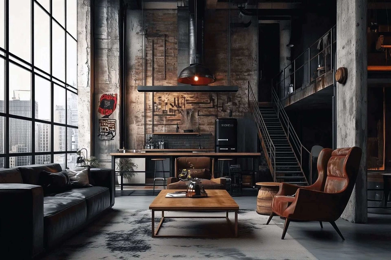 what is industrial interior design with exposed brick and steel