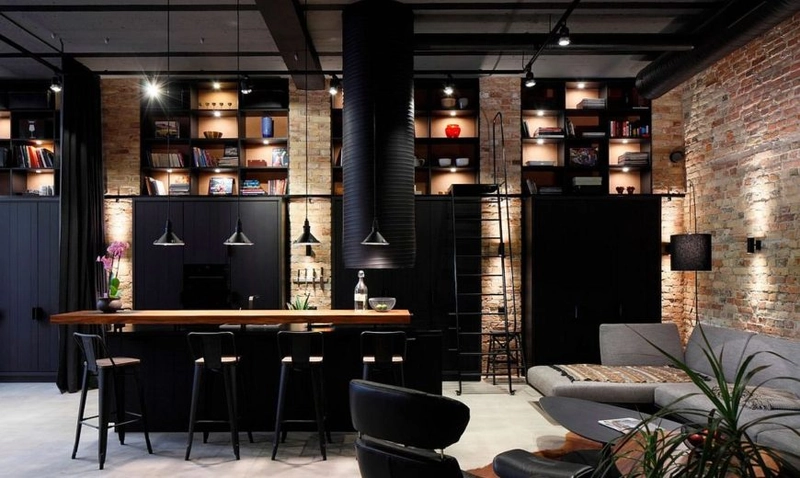 industrial interior design lighting with workshop style fixtures