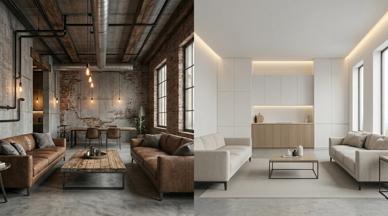 industrial style versus minimalist style in interior design