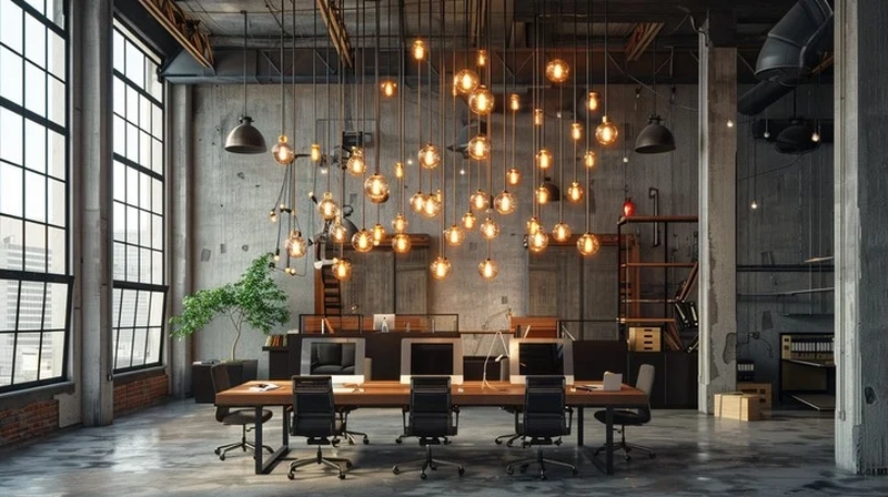 industrial interior design lighting for office workspace