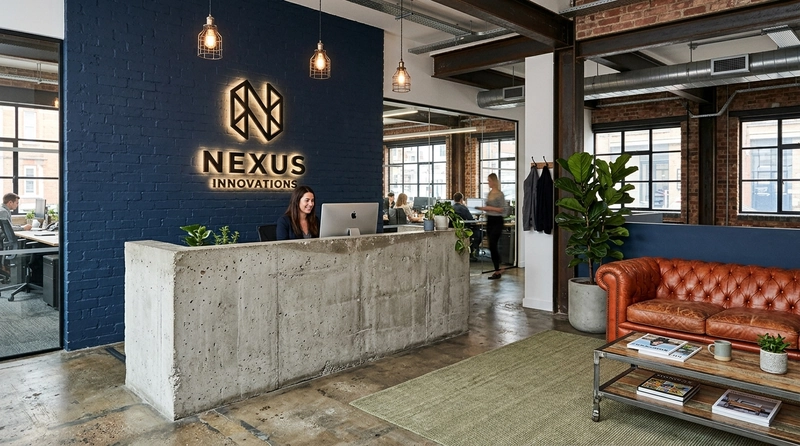 industrial style reception with layered earthy color palette