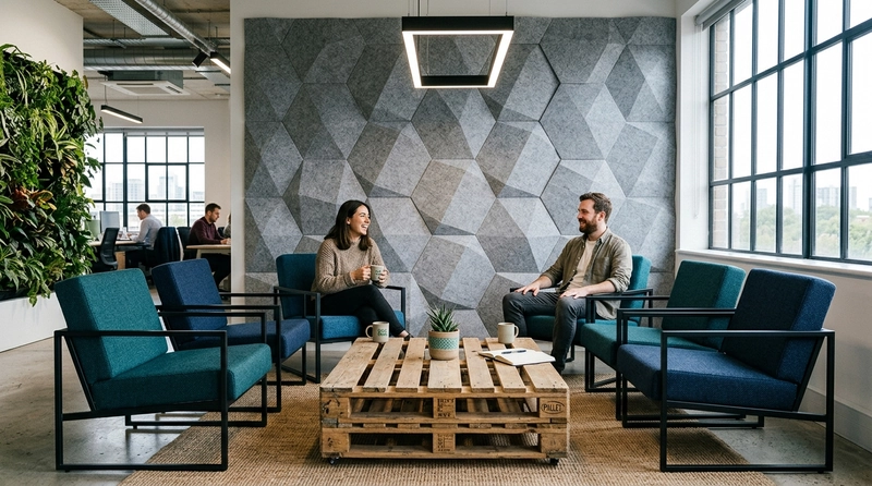 industrial interior design with sustainable breakout furniture