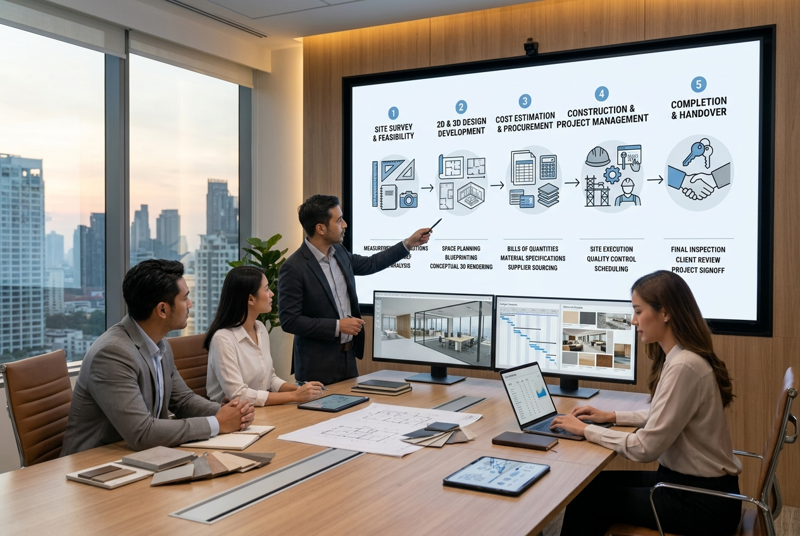 A clear workflow is essential in interior construction