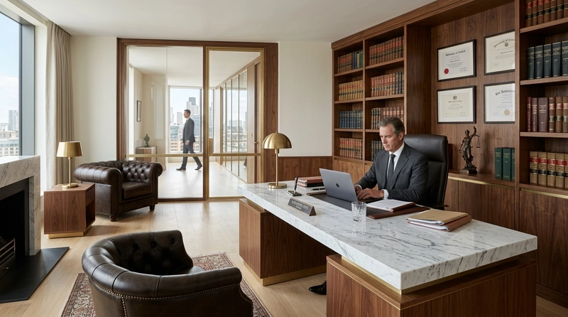 law office interior design reception with modern professional layout