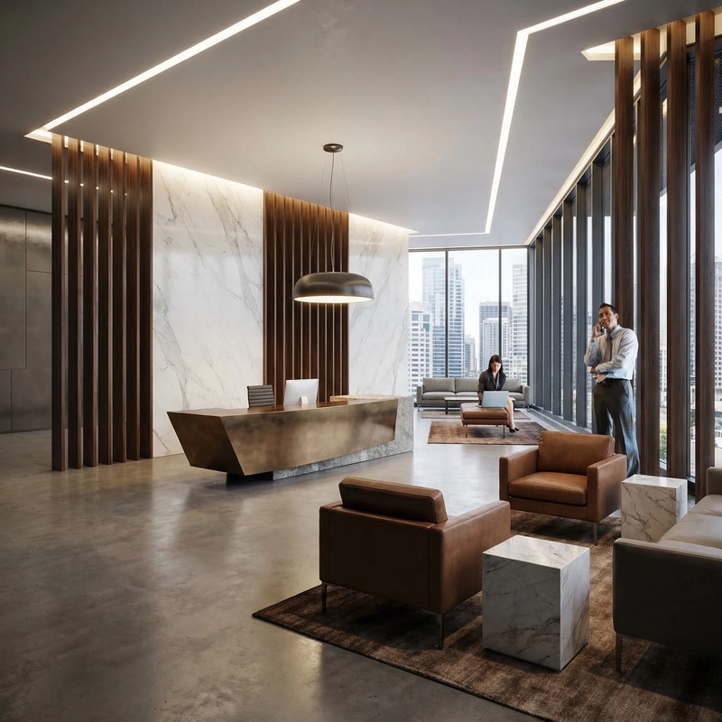 lawyer office interior design with private office and glass walls
