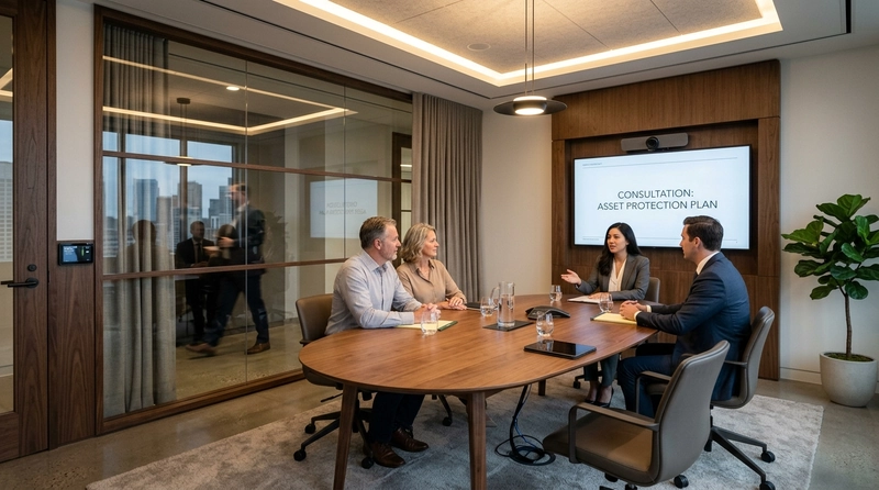 modern law office interior design with warm ambient lighting