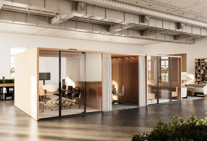 modern office interior design with lounge pods for focused work