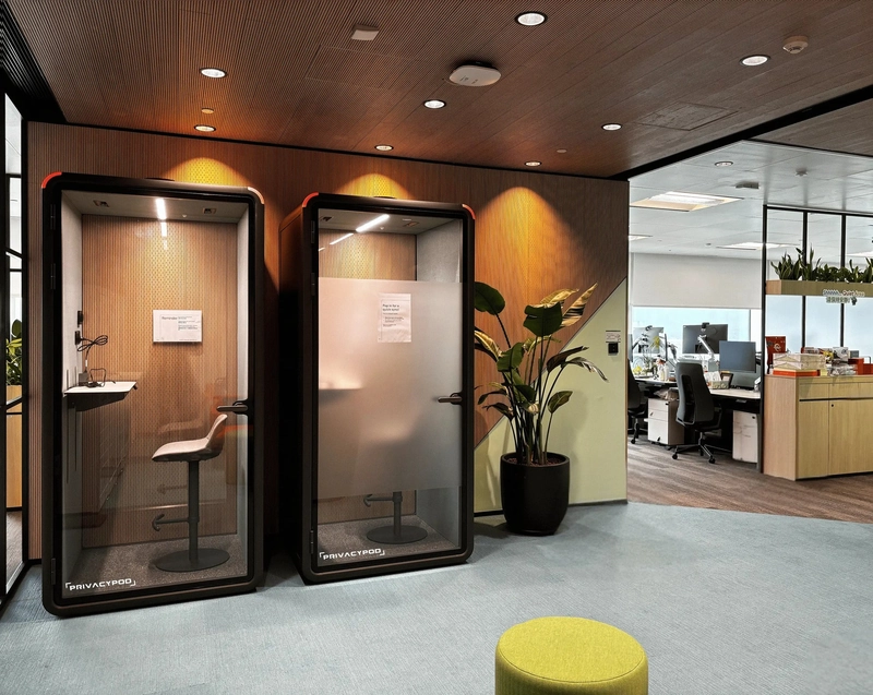 office interior design with private acoustic pod for calls