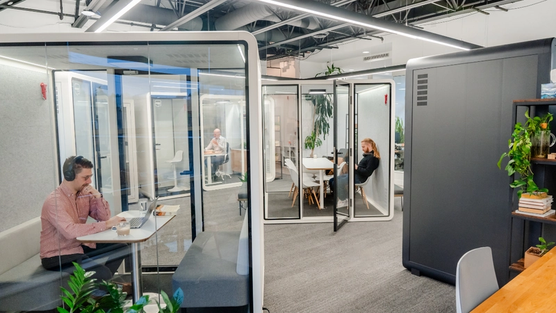 office design interior featuring furnished acoustic work pod