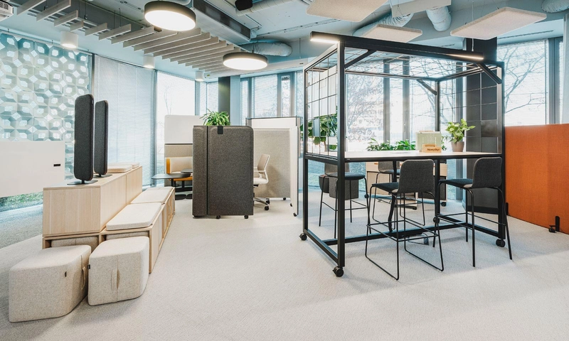 modern office interior design with modular meeting partitions