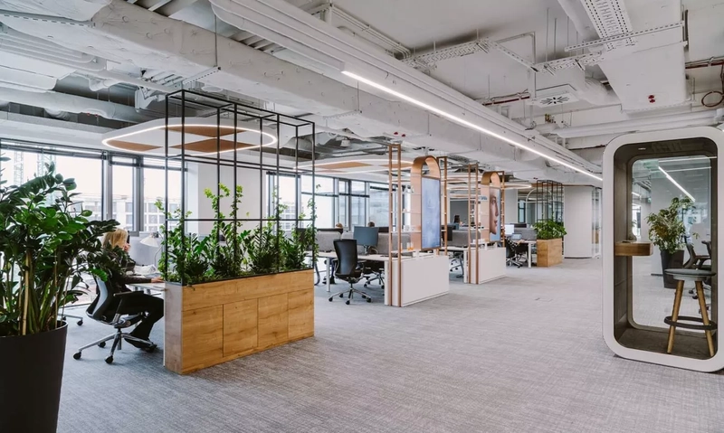 office modern interior design with flexible shelving layout