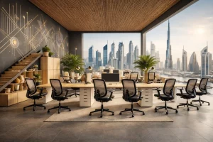 modern office interior design with flexible collaborative workspace