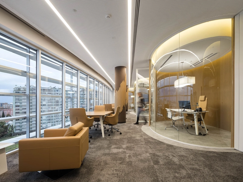 modern office interior design with curved office doorway detail