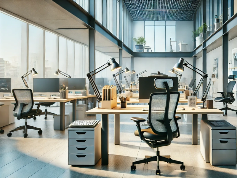office design interior with ergonomic lighting and equipment planning