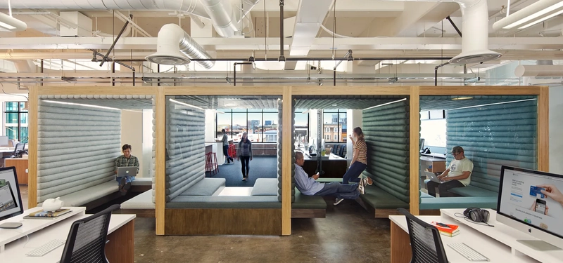 modern office interior design with lounge hot desking area