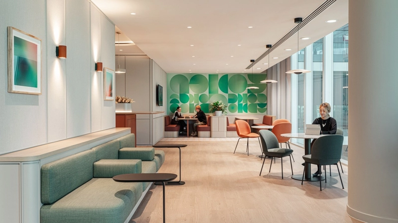 office design interior with comfortable hot desking lounge