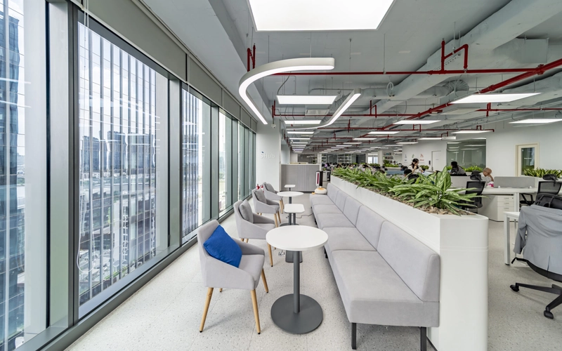 modern office interior design with abundant natural daylight