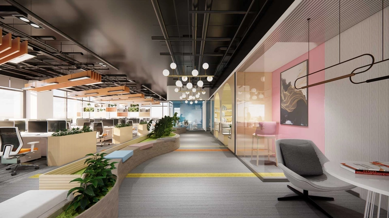 modern office building interior design with bright open workspace