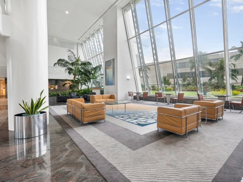 office interior design modern with full height glass walls