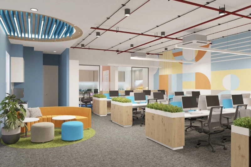 office interior design modern with smart adaptive lighting