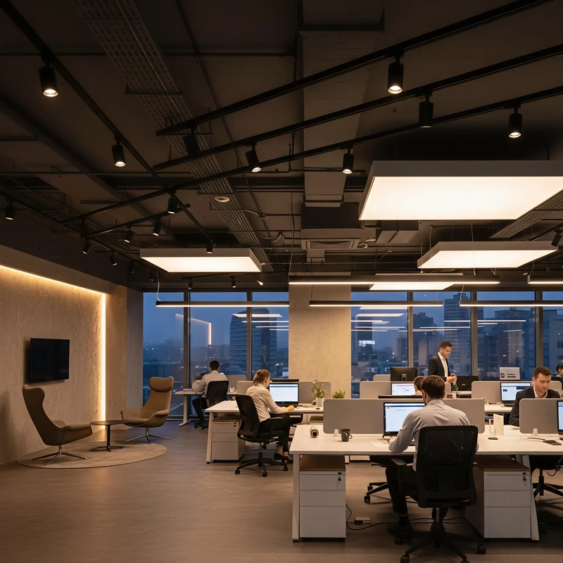 office design interior with wellness focused lighting design