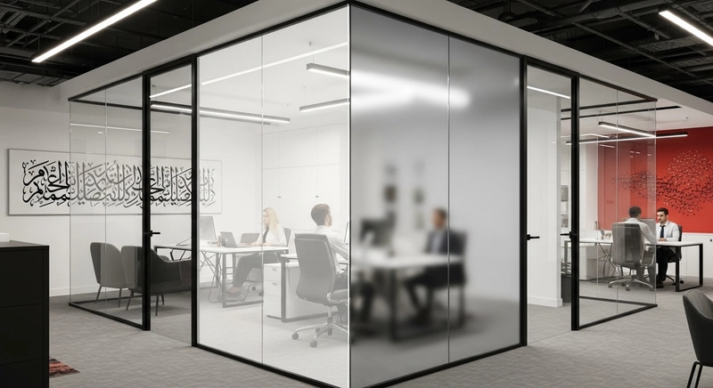 modern office interior design with switchable privacy glass