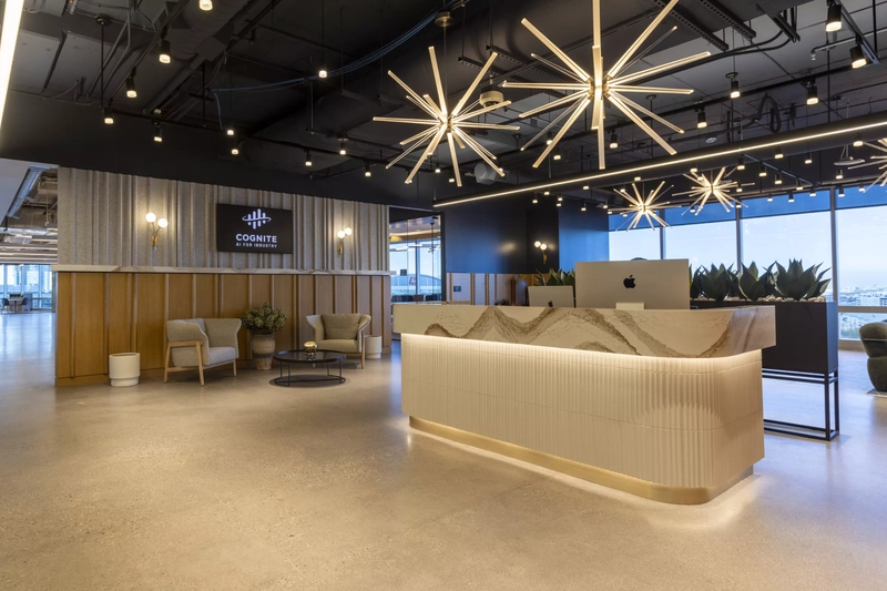 office interior design modern with pendant lighting grid