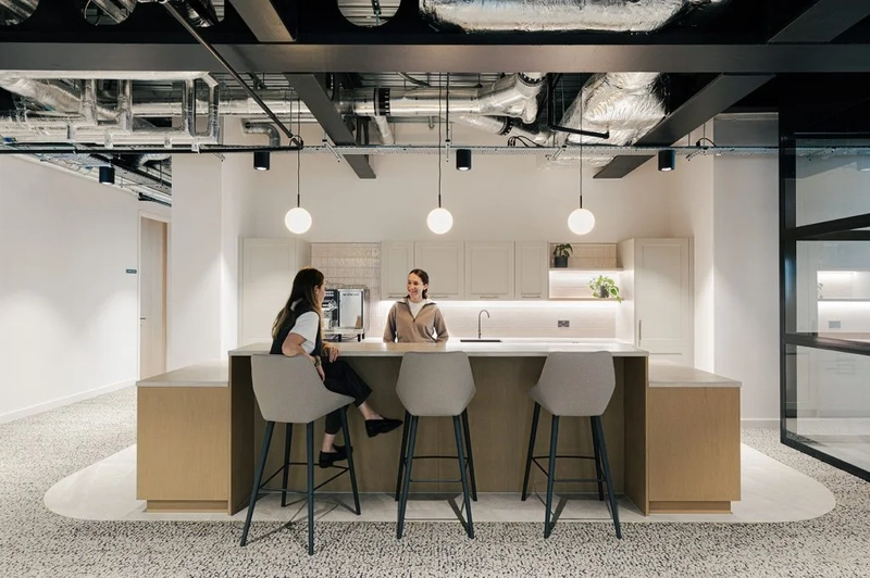 office interior design with warm pantry lighting in industrial space