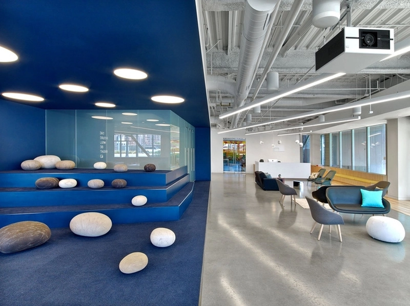 modern office interior design with polished concrete and rugs