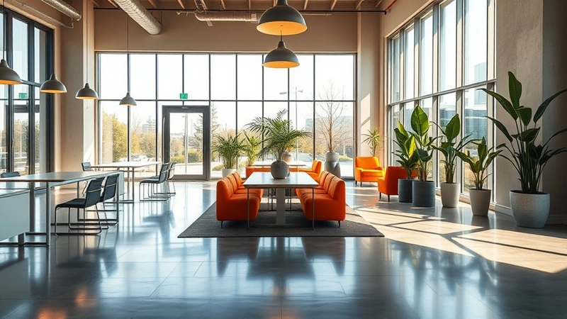 modern office interior design using durable polished concrete floors