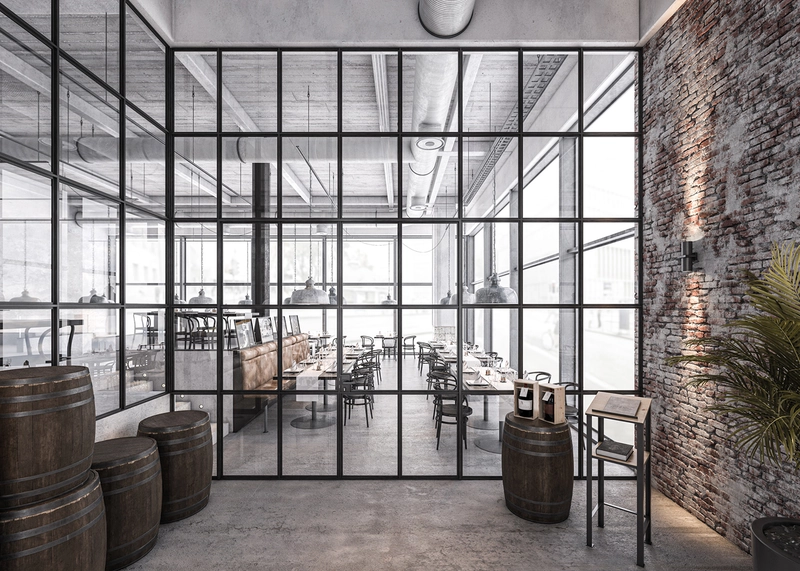 office interior design modern inspired by factory style partitions