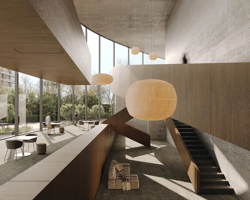 modern office interior design ideas with minimal pendant focal point