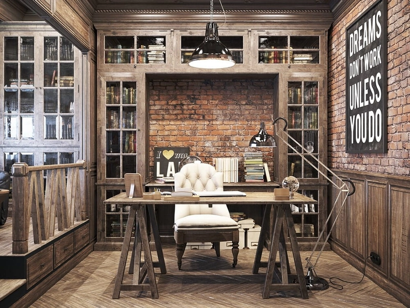 office interior design with vintage executive workspace character