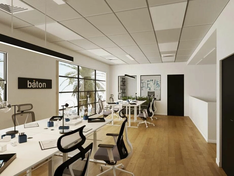 Không gian làm việc Scandinavian kết hợp giữa sàn gỗ ấm áp và nội thất trắng tinh khôi, mang lại cảm giác rộng rãi, hiện đại và đầy sự tập trung (Nguồn: Internet)