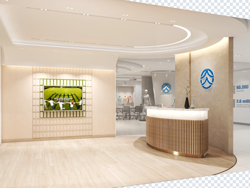 Khu vực lễ tân nằm trên một sàn có màu sắc khác biệt với các khu còn lại, kết hợp hệ thống đèn LED chiếu điểm và trang trí, mang lại hiệu ứng phân vùng tinh tế và giá trị thẩm mỹ cao (Nguồn: Deco Crystal)