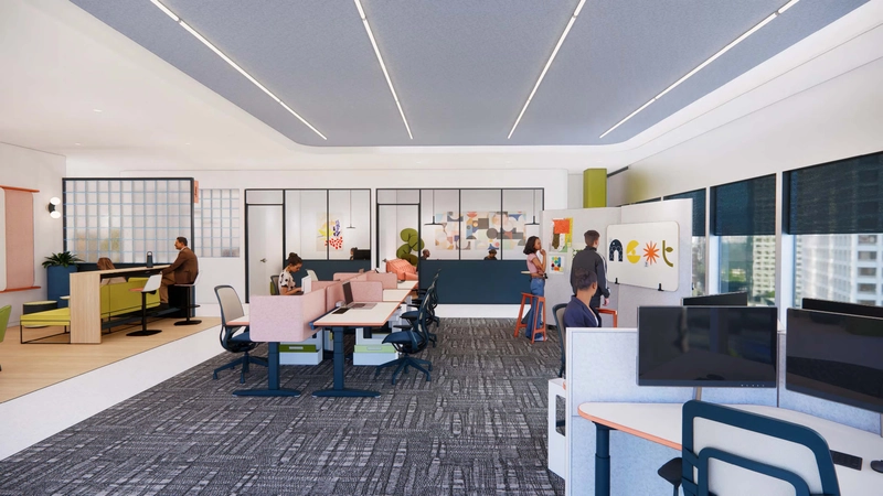 Màu sắc khác nhau đánh dấu từng khu chức năng riêng trong văn phòng (Nguồn: Internet)